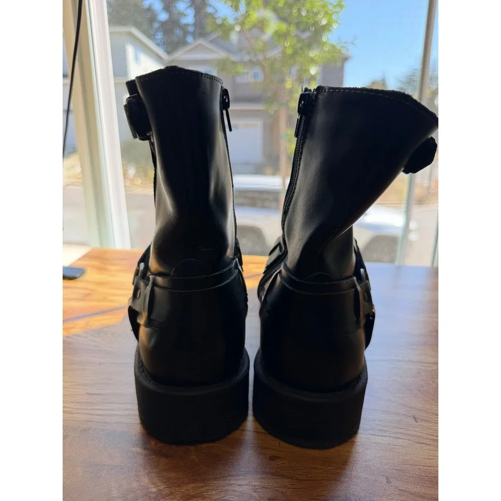 Lavorazione Artigiana Black Leather Coach Harness Motorcycle Boots Men's 8